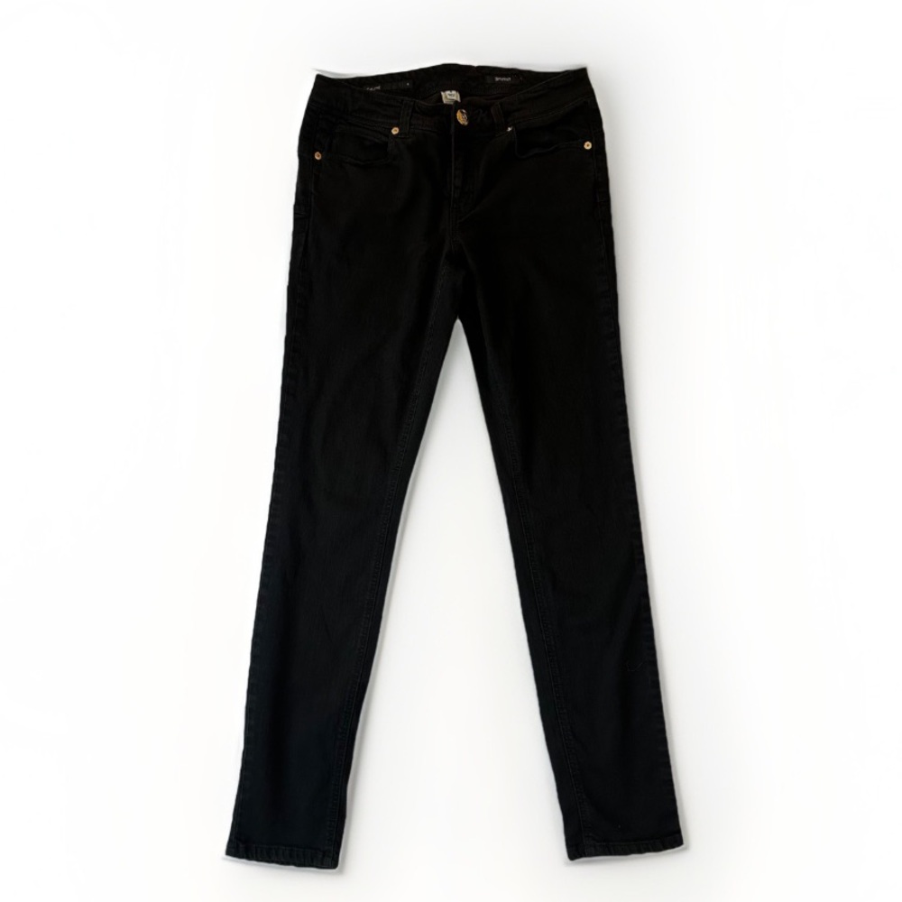 Cache Black Skinny Jeans Gold Button Classic Denim Women’s Size 6 - Picture 2 of 10